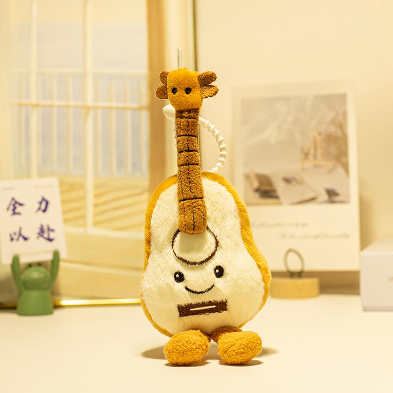 1 Stuk 15cm Creatief Muziekinstrument Pluche Hanger Speelgoed Mooie Piano Gitaar Viool Pluche Poppetje Voor Tas Sleutelhanger Hanger Cadeau beige