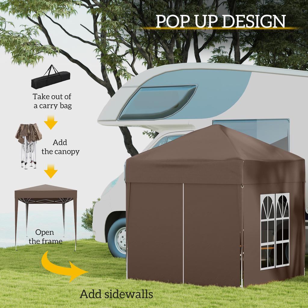 2x2m Pop-Up Gazebo, with Curtain Walls and Windows, Coffee