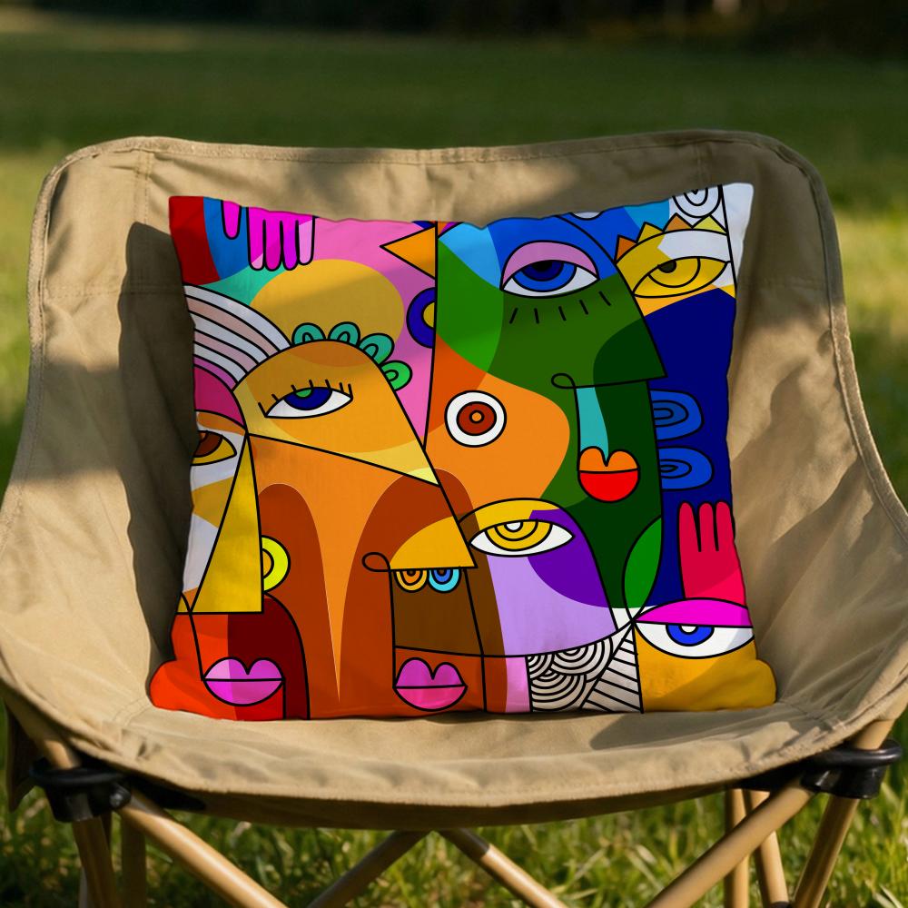 Colorful Abstract Faces Cushion Cover Soft Reversible  Durable Pillow Cover  MultiScene Use for Home  Car Daily Comfort