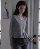 DEHEVE V-Neck Flare Shirring Knit [Gray]