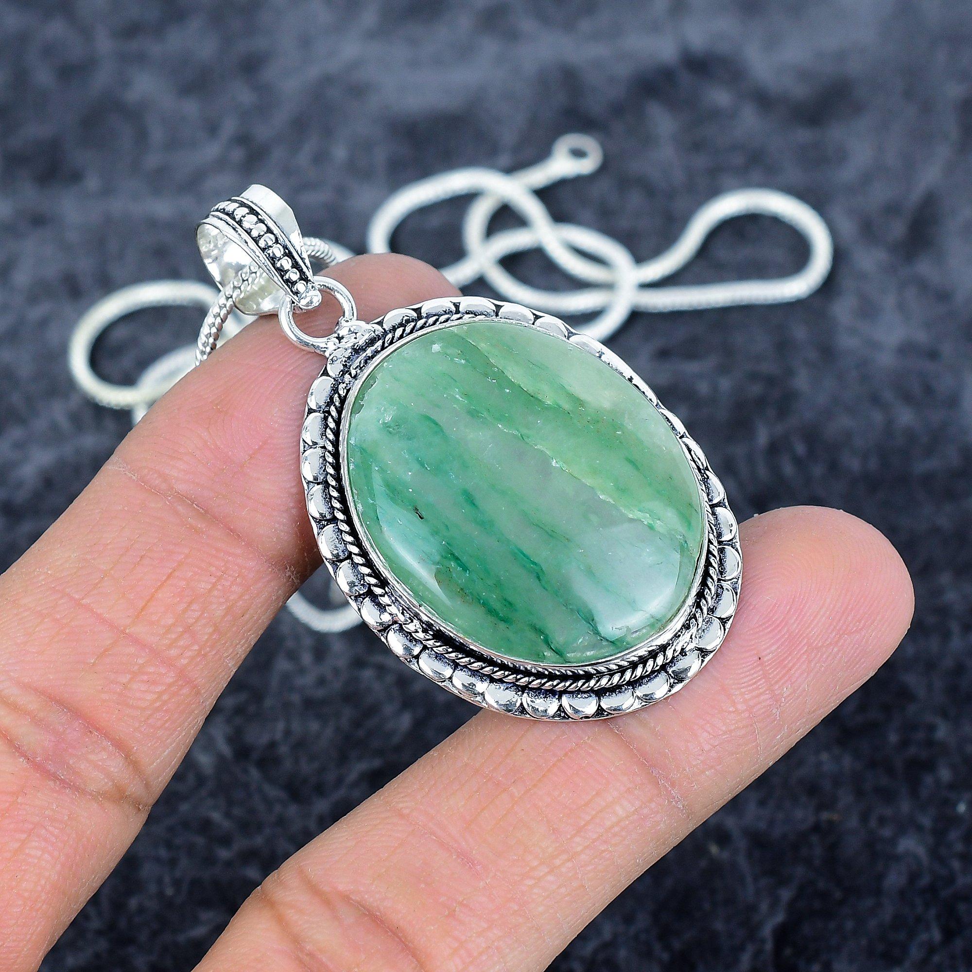 

Green Apatite Gemstone Handmade 925 Sterling Silver Jewelry Pendant 2.21 M-2880