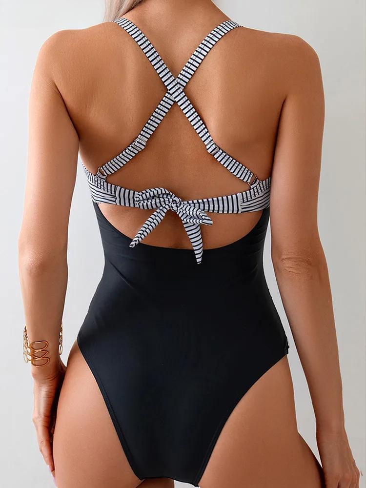 Sexy 2025 Patchwork Swimwear Women Hollow Push Up One Piece Swimsuit Brazilian Lady Monokini Summer Beach Bathing Suit