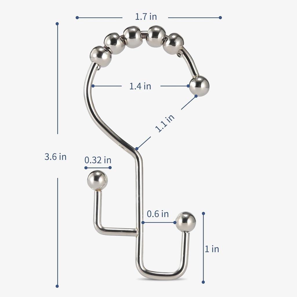 Shower Curtain Hooks, 12Pcs Shower Curtain Rings Rust Proof, Stepped Double Hook Shower Curtain Hooks, Easy Glide Metal Shower Hooks for Shower