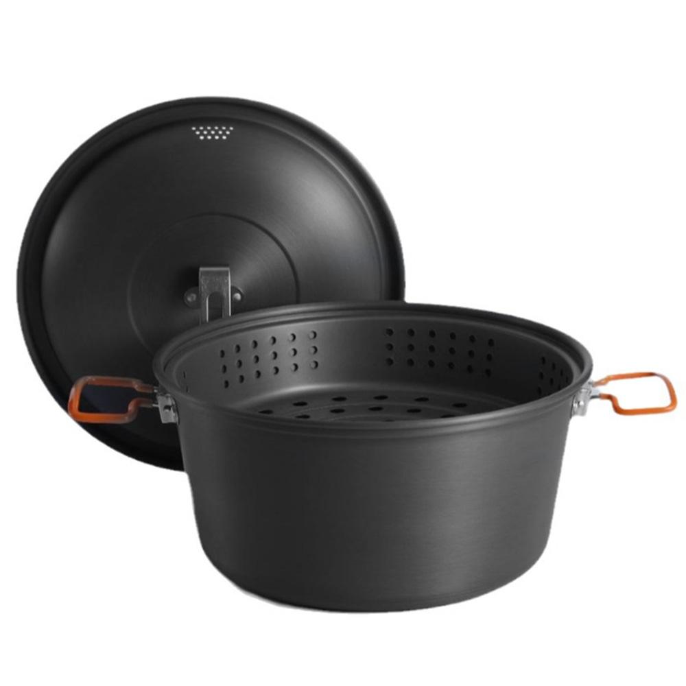 Camping Cook Pot Alumina Suspending Pot with Lid Ultralight Stockpot with Two Foldable Handles