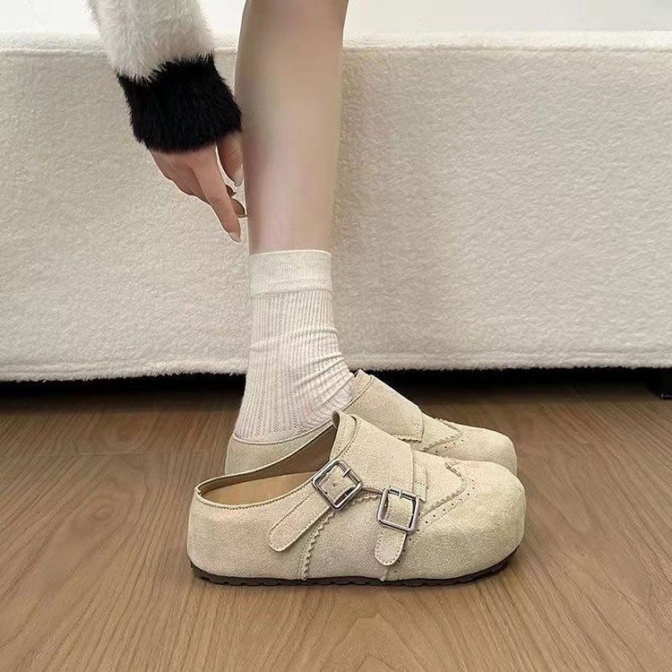 

Thick-soled Birkenstock bag head half slippers, new lazy height-increasing Birkenstock shoes in spring 40 бежевий