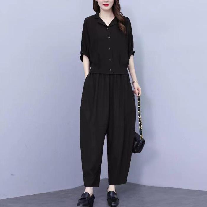 

Plus Size Women s Fashionable Two-Piece Harem Pants Set - Age-Reducing, Slimming, Versatile, and Stylish Mother s Wear X-Large чёрный
