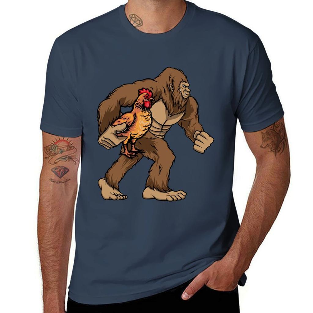 Bigfoot Carrying Chicken Funny Sasquatch Gift Tshirt Casual Daily Wear Short Sleeve Top
