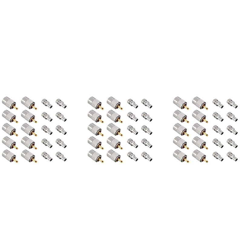 

ABJI-30 Pack UHF/PL-259 Solder Connector Plug With Reducer For RG8X, RG8, RG59, LMR-400, RG-213 Coaxial Coax Cable срібний