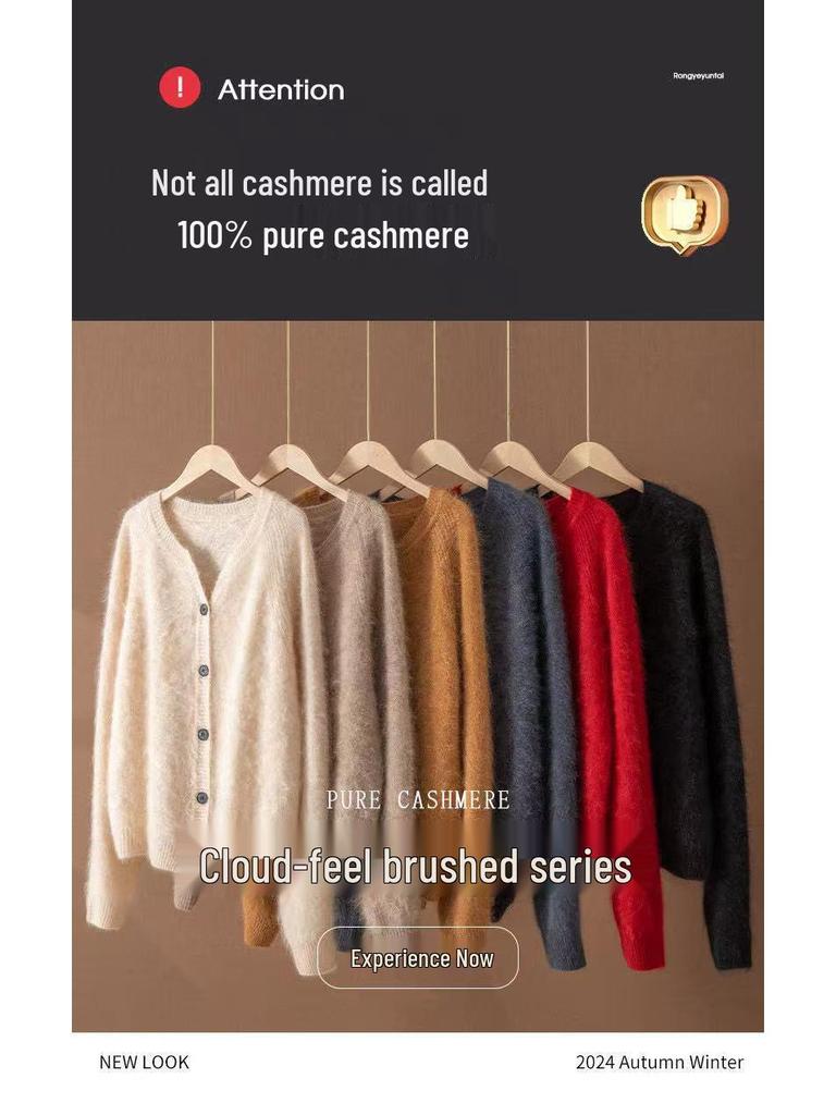 Women's 100% Cashmere Thickened Winter Sweater - Brushed Solid Color, Fashionable, Simple, Warm Cardigan for Outerwear or Innerwear.