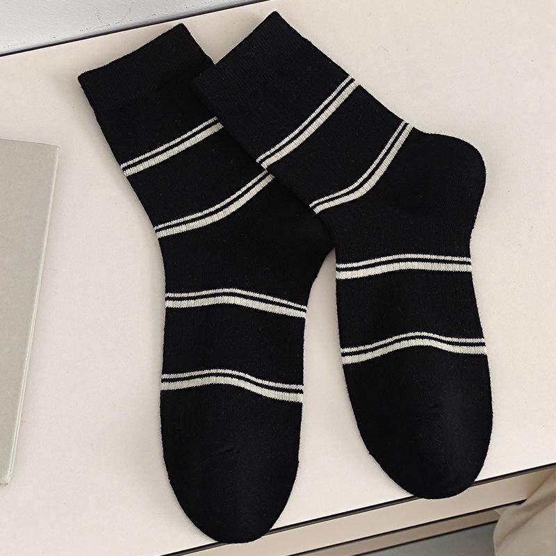 

Женские осенне-зимние полосатые носки до середины икры с оборками, в японском студенческом стиле, из чистого хлопка. One Size