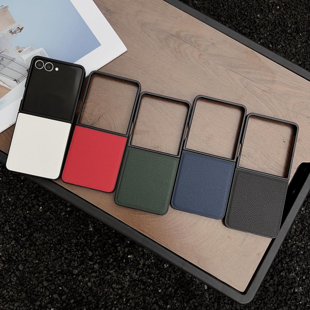 Custodia Lussuosa in Pelle con Motivo Litchi per Samsung Galaxy Z Flip 7 6 5 4 3 5G Cover Morbida Antiurto per ZFlip6 Flip5 Flip4