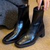 Cowhide Edition~ High Heel Short Boots Women's 2025 Autumn and Winter New Square Head Martin Boots Small French Thick Heel Skinny Boots