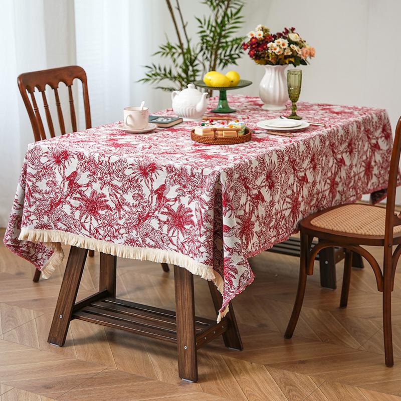 Light Luxury Ins Wind Small Fresh Cotton And Linen Blue Small Floral Tablecloth Rectangular Dining Table Cloth Picnic Cloth Tablecloth
