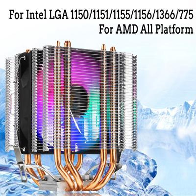 135W LED CPU Cooler Fan 4 Heatpipe Dual Tower 12V Cooler Cooling Fan Heat Sink for Intel LAG 1155 1156 775 for AM3/AM2 RGB