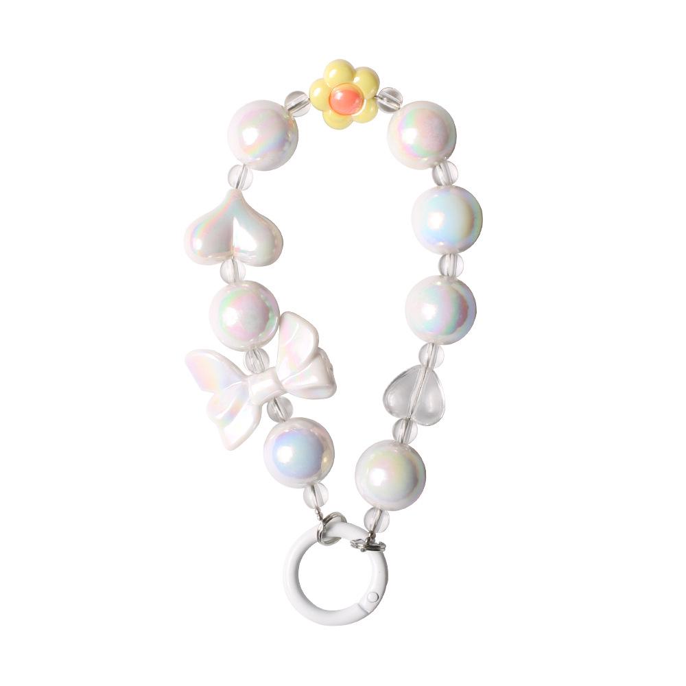 Colorful Electroplated Beaded Phone Chain & Keychain with Bow and Flower Pendant