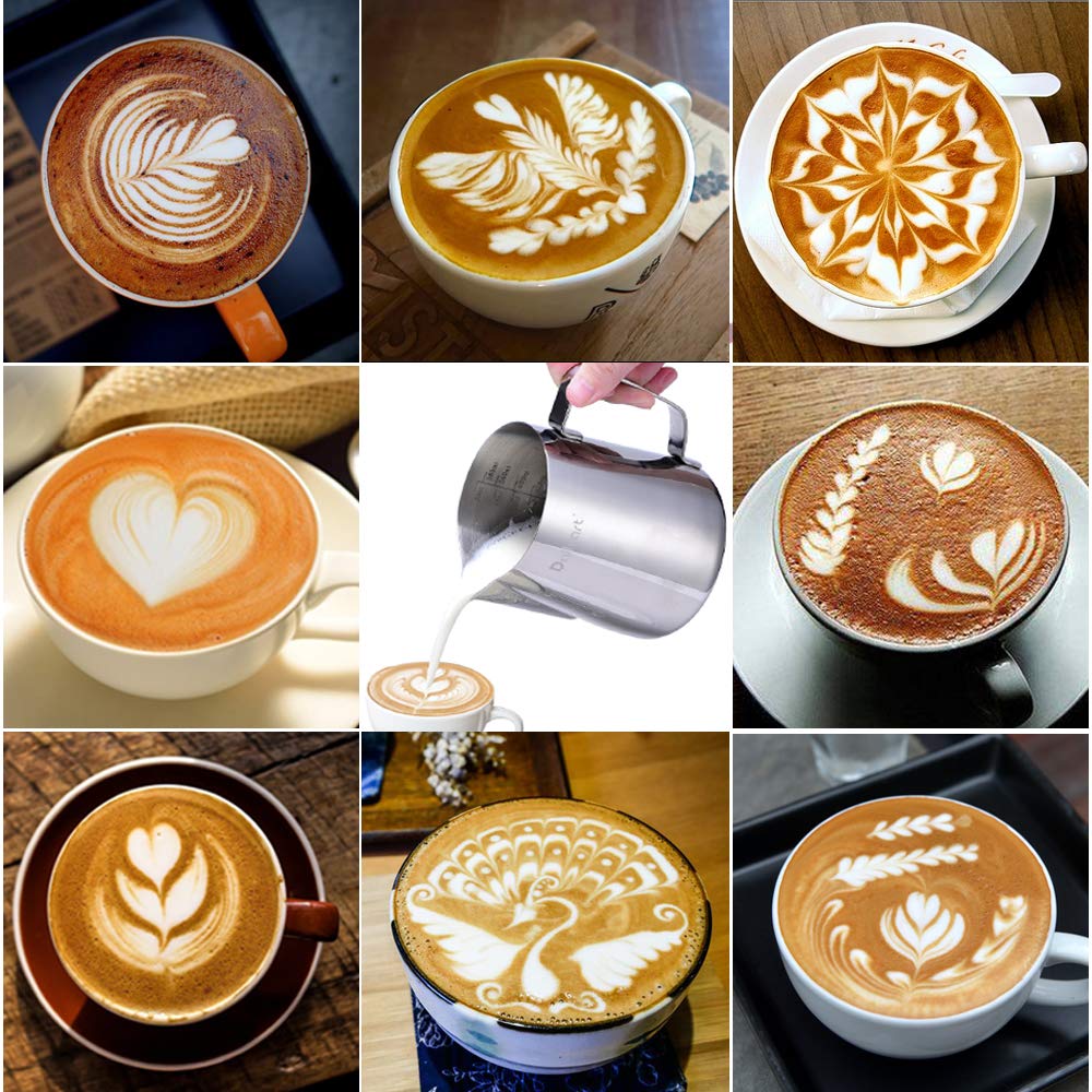 Milchkännchen, Latte Art Milchkännchen, 188 Edelstahl mit Skala, Kaffeemilchaufschäumer (600ml)