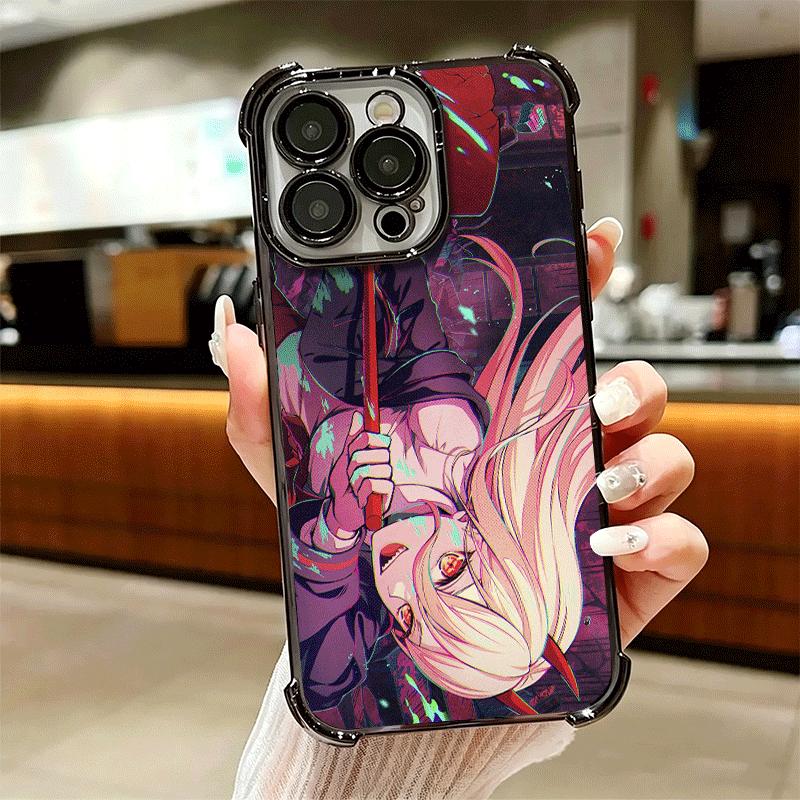 Anime Character Power CSM Soft Phone Case For iPhone 15 16 17 Air 14 Pro Max 16E Plus 13 12 Mini Plating Anti-Fall Fundas