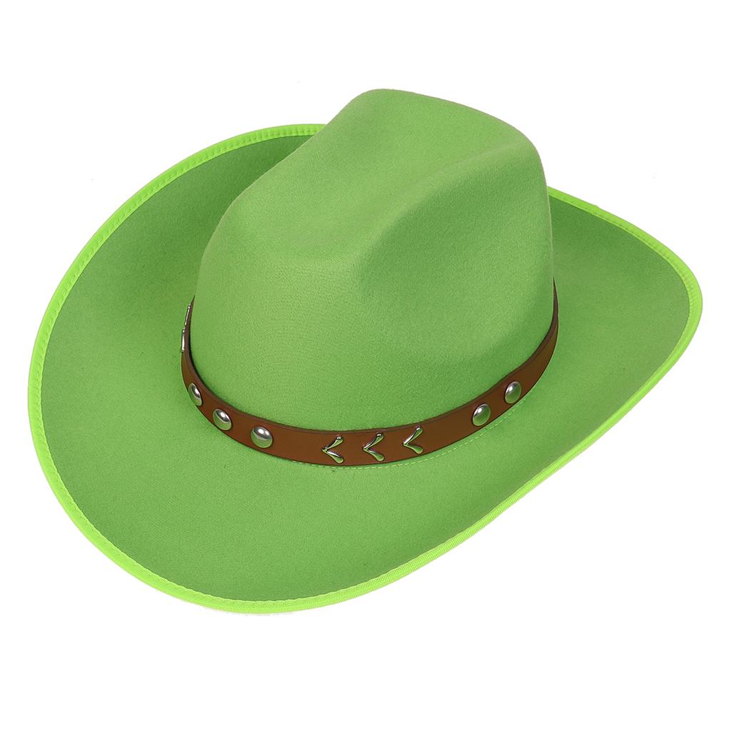 Unisex Western Cowboy Hat Wide Brim Roll‑Up Brim Double‑Top Felt Fedora Hat,10 Colors,Multiple Optional Detachable Hat Bands