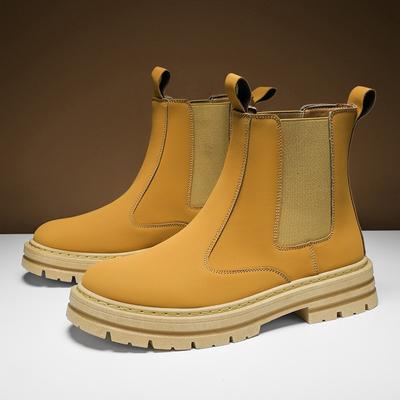 Fashion Yellow Mens Chelsea Boots Leather Autumn Winter Ankle Boots Comfort Platform Boots Men High Safety Shoes Bota Masculina