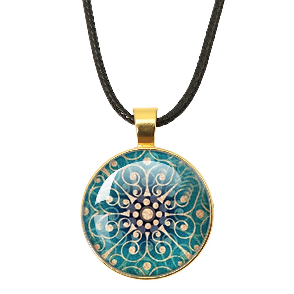 Klassische Lebensblume Seilkette Glasanhänger Halsketten Mandala Elegante und komplexe Muster Halsketten Damen Cabochon Schmuck