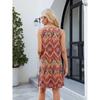 Summer Spring Printed Strapless Casual Loose Knee-Length Dress Sleeveless V-Neck Polyester Fiber Wide Waist Gown Dress