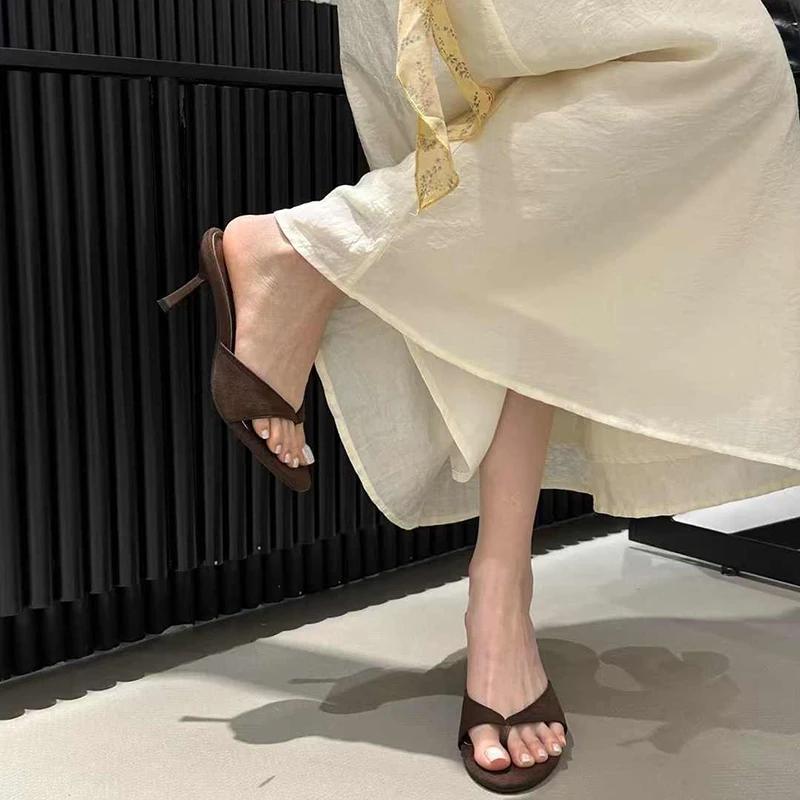Fashion Summer Women Clip Toe High Heel Slippers Fashion Dress Slide Ladies Outdoor Evening Party Sandalias