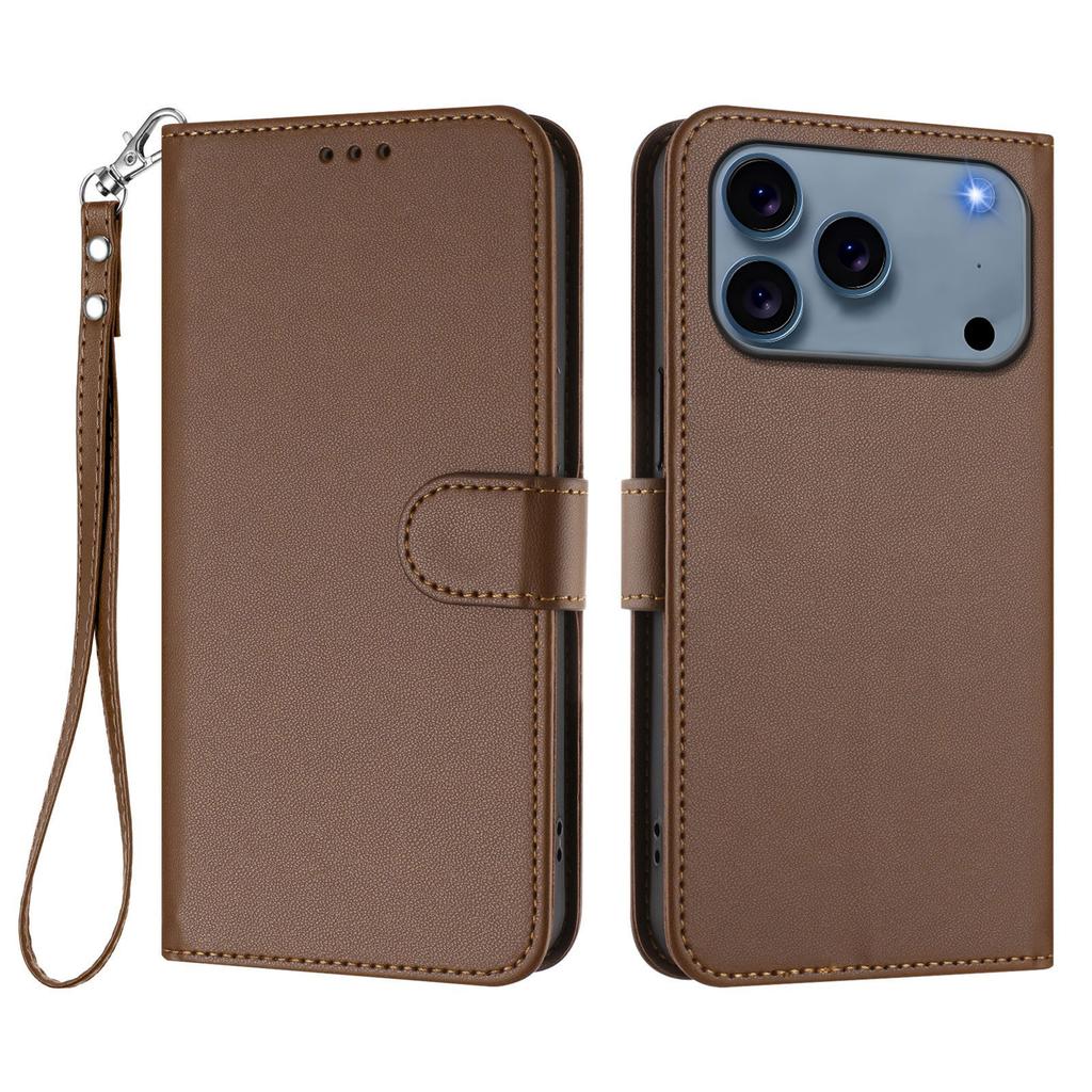 Suitable for iPhone 17E, leather-textured solid color business case, Apple 16 card slot hand strap flip cover protective case