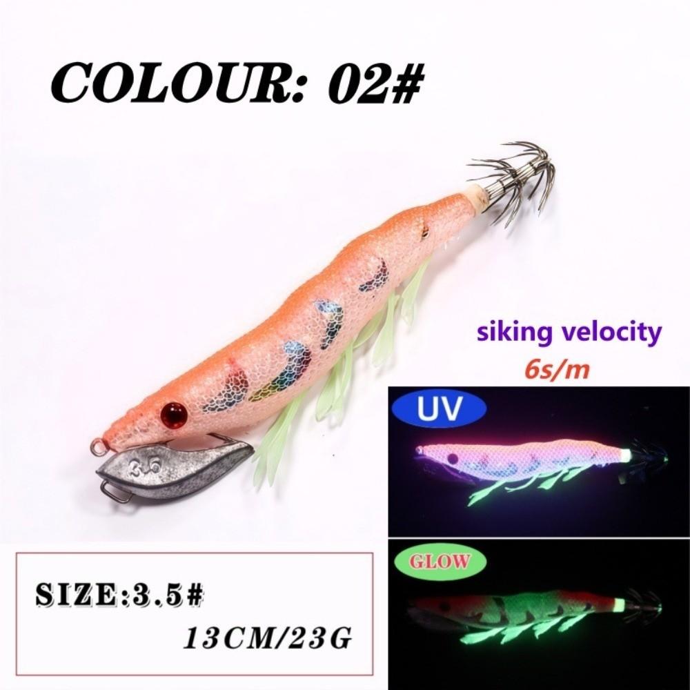 Glow Shrimp Hook Squid Jigs Life-like Design UV Crowns Sea Fishing Lure Noise Sound 23g Weight Hard Bait Sea Fishing