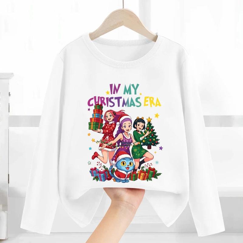 Merry Christmas Kpop Demon Hunters Print Fashion Kids T Shirt Casual Children Clothes Autumn Baby Boys Girls Long Sleeve T-shirt