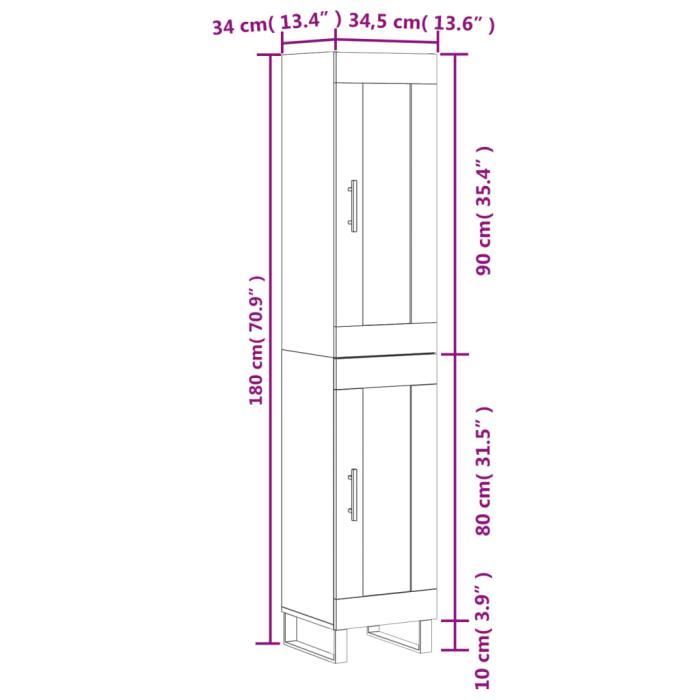 VidaXL Buffet haut Gris béton 34,5x34x180 cm Bois d'ingénierie 3199453