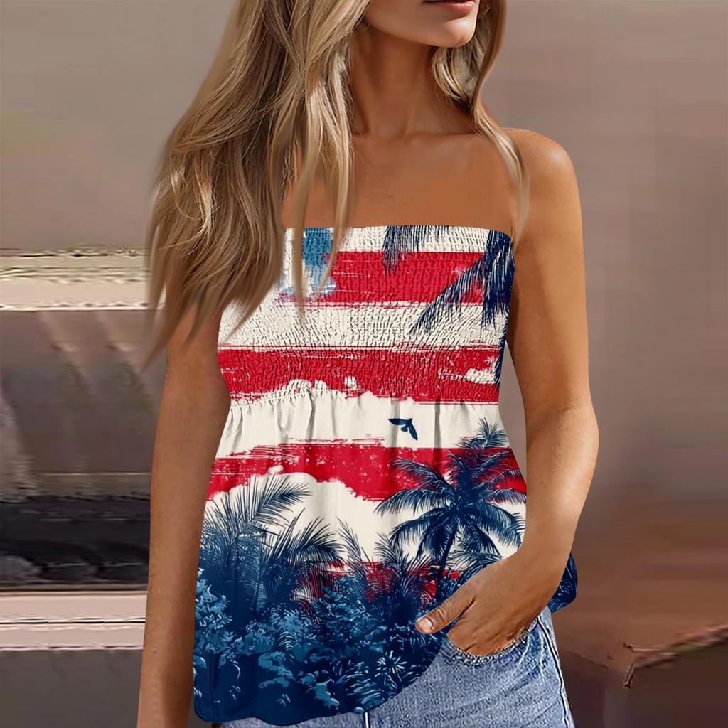 Women's Fashionable Sexy Backless Elastic Independence Day Print Bandeau Top