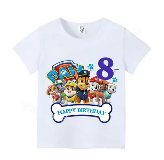 Children's Cartoon Paw Patrol Cotton T-shirt, Numbers 1-9, Short Sleeve, European and American Style