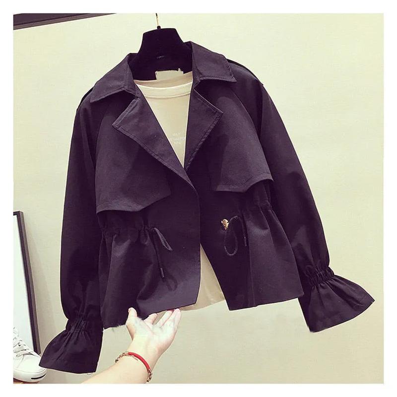 Women's Short Jacket Spring Autumn Korean Fashion Loose Waist Slim Windbreaker Coat Solid Female Outwear Tops