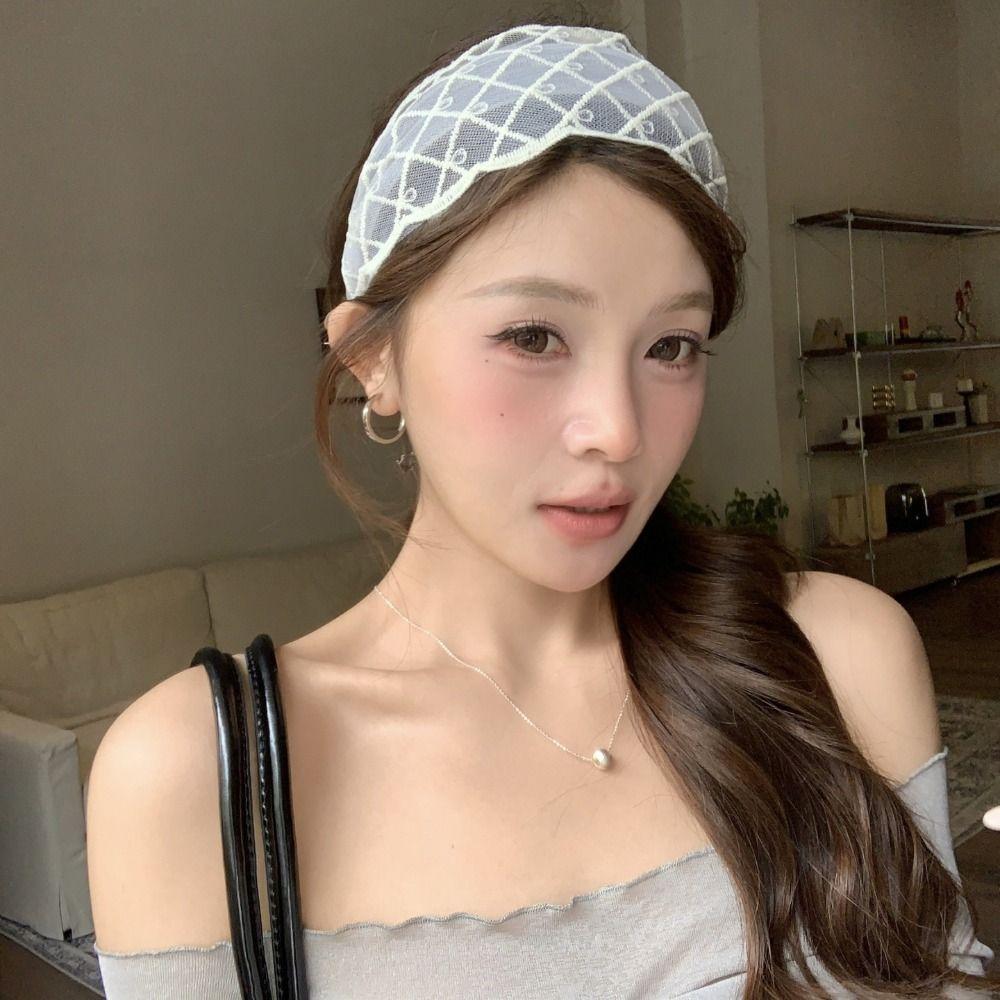 Wide Edges Bow Hair Band Korean Style Mesh Hair Hoop Cute Embroidery Lace Headband  Party