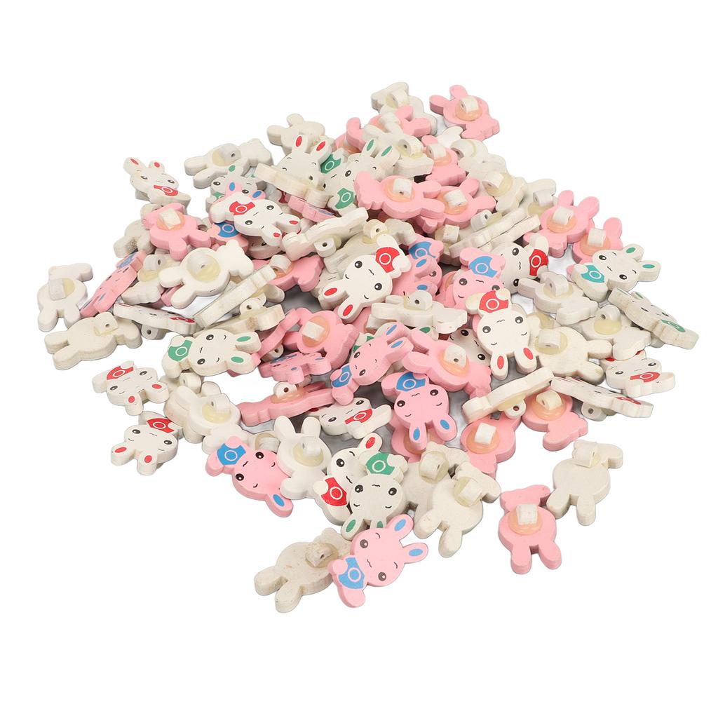 80Pcs Craft Buttons Sturdy Wood Bunny Style Assorted Colors Smoothing Light Wooden Buttons for Sewing DIY Decoration