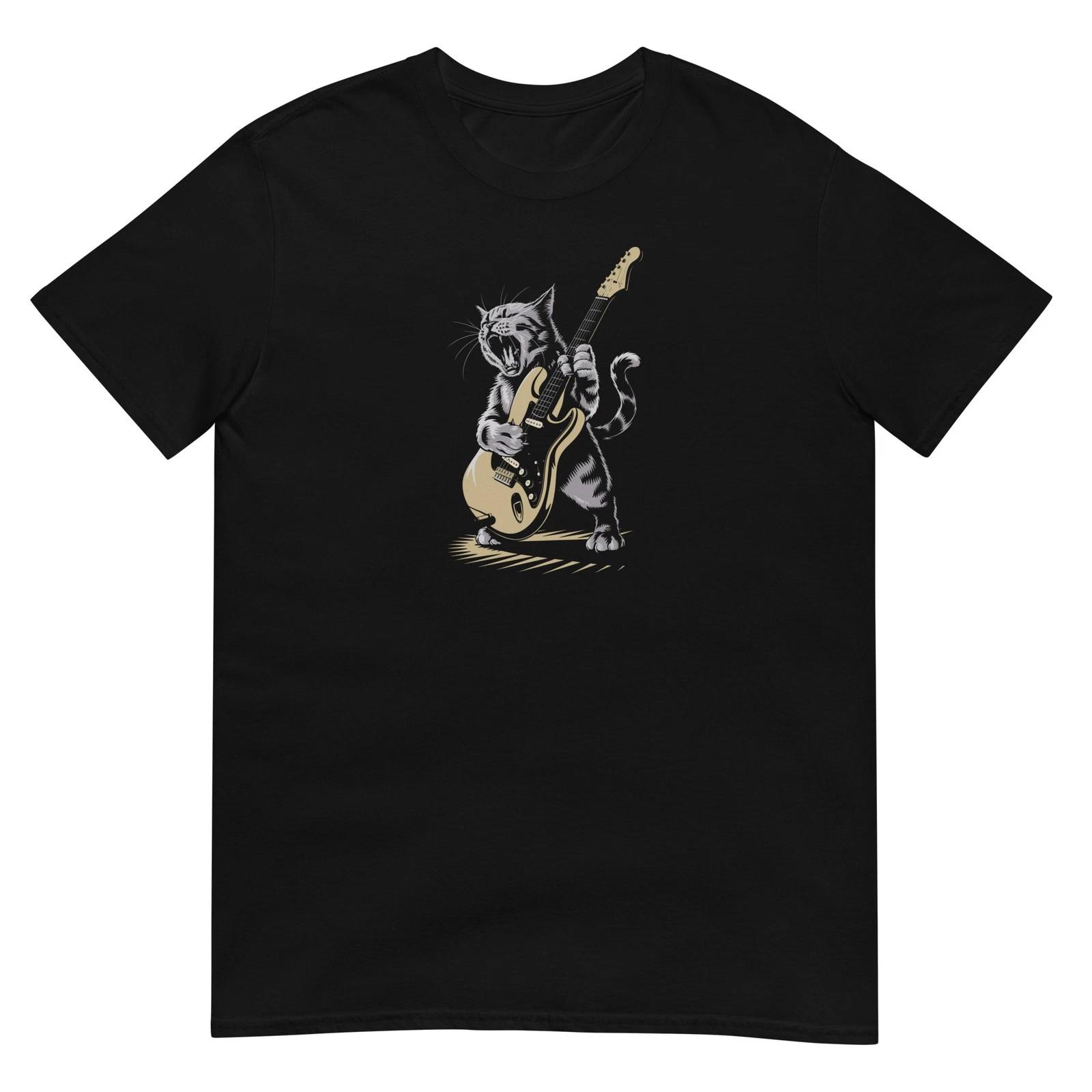 Cat Tshirt Guitar Player Tee Kitty Cats Lover Pet T-Shirt Unisex Design S