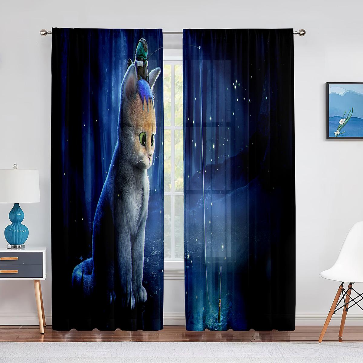 Милый Кот Золотая Рыбка Фэнтези Арт Красочные Тюлевые Шторы для Домашнего Декора Окна — фото 12