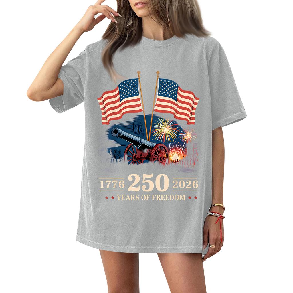 Women's Fashionable Casual Short-Sleeve Round Neck Printed T-Shirt For The 250th Anniversary Of The Founding Of The United States