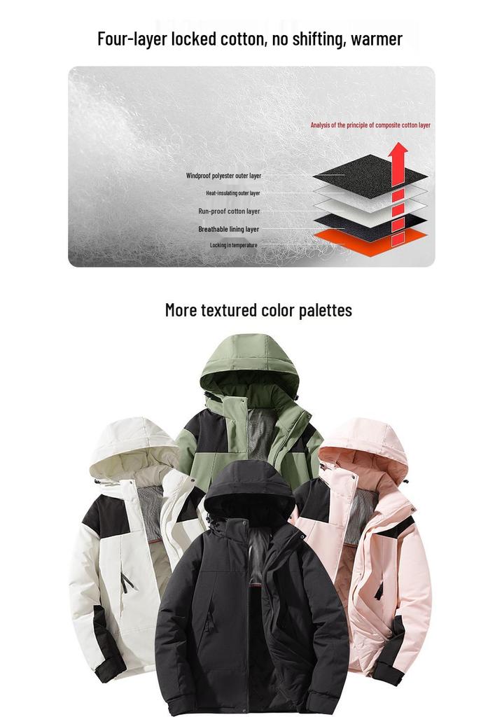 Unisex Warm Windproof Waterproof Cotton Coat with Detachable Hood - Outdoor Sports Jacket