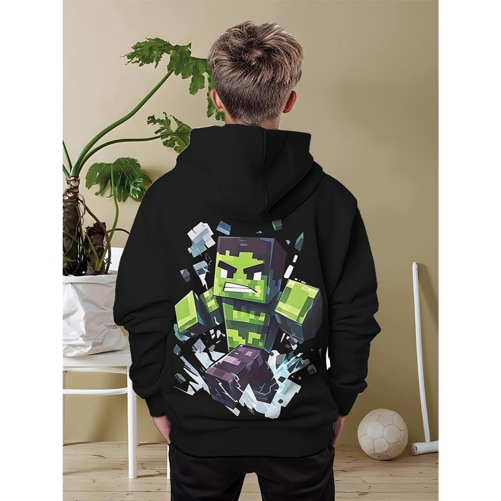 Felpa da Ragazzo Semplice e Versatile con Stampa Pattern Uomo Verde - Felpa Casual a Girocollo a Maniche Lunghe
