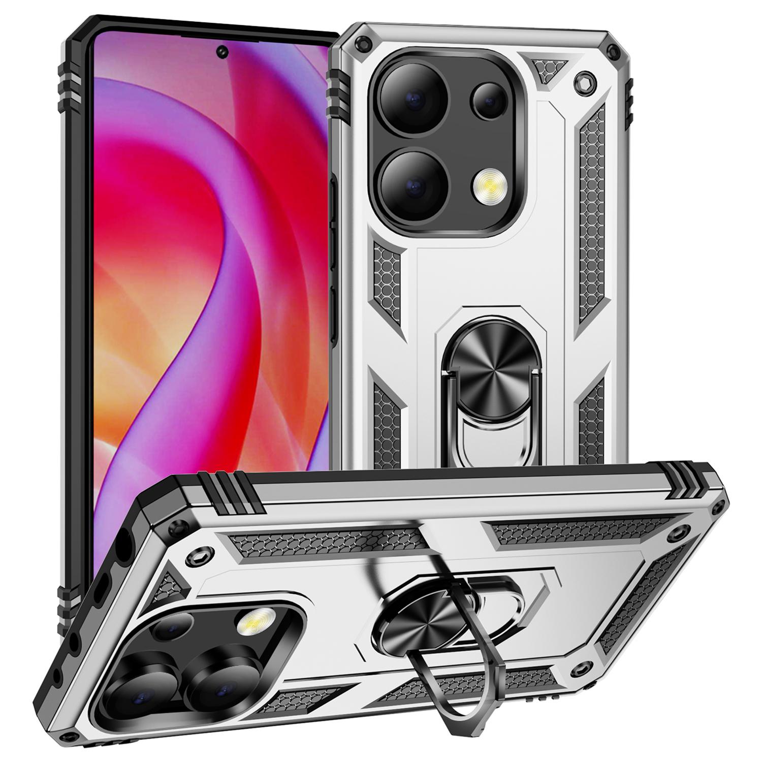 

Чехол для Xiaomi Redmi Note 13 4G PC+TPU Противоударная крышка для телефона с подставкой Silver