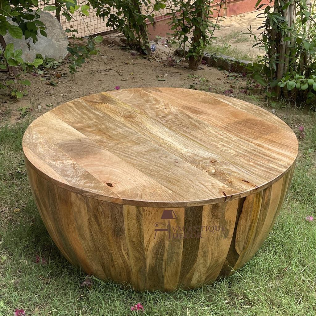 Wooden Coffee Table | Round Drum Table Stool | Living Home Decor Central Furniture, Indian Bedside Nightstand Low Table,Side Table Furniture