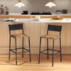 Set of 2 Bar Stools with Backrest and Integrated Footrest In Industrial Style, Rustic Brown