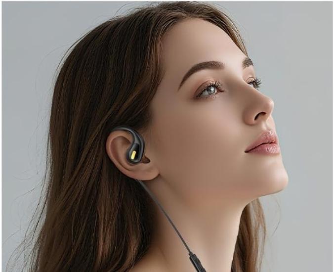 DearJapan [2025 Improved High-Frequency] Open-Ear Earphones, Wired, 3.5mm, with Mic, for Computers and Meetings, Ear Hooks, No Ear Blockage, No Ear
