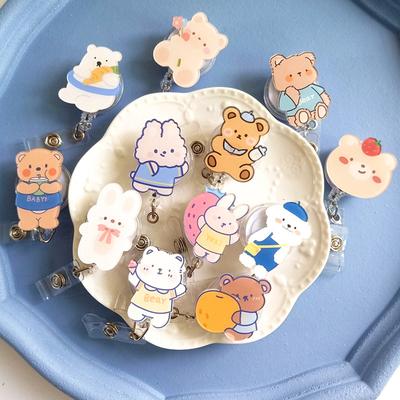 Easy To Pull Badge Holder Clips Name Card Exhibition Enfermera Retractable Badge Reel Cartoon Acrylic ID Card Holder