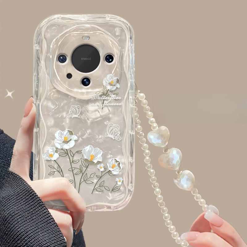 Κατάλληλο για Θήκη Κινητού Τηλεφώνου Huawei Mate60pro P50/30 Γραμμή Λουλούδι Αλυσίδα Nova11/7 Διαφανές Glory 100