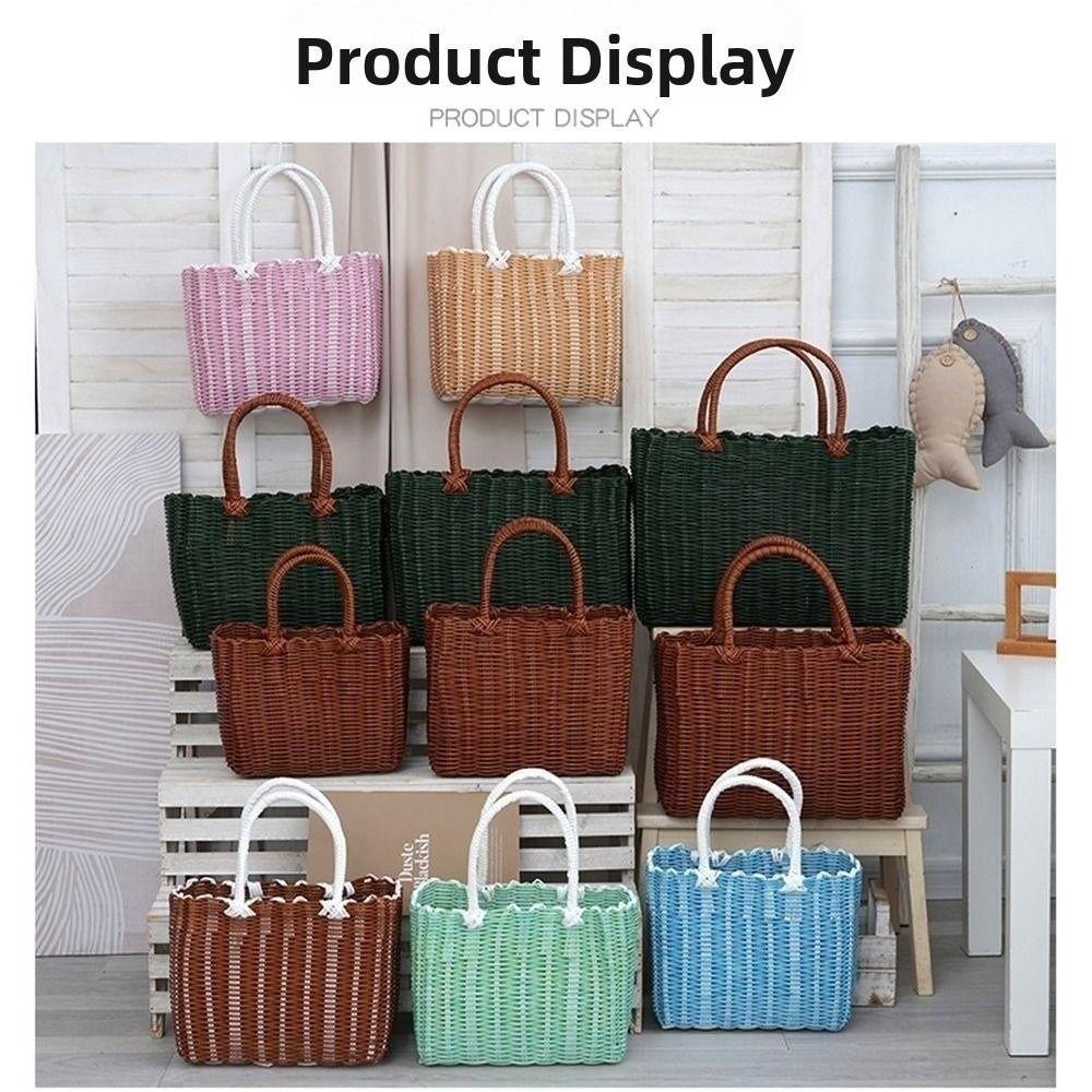Rattan Woven Handmade Wicker Shopping Basket Multicolors PVC Home Vegetable Fruit Packing 24*14*18cm