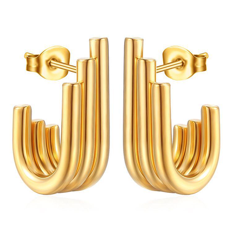 Trendy Retro Irregular Stainless Steel Women's Multi-Layer Titanium Earrings