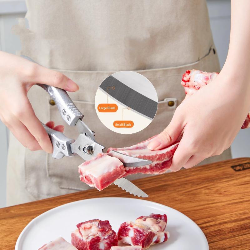 Professional Stainless Steel Kitchen Scissors For Chicken Vegetables Meat Poultry Fish With Safety Lock
