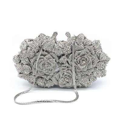 Elegantly Crafted Crystal Rose Rhinestone Evening Clutch Bag